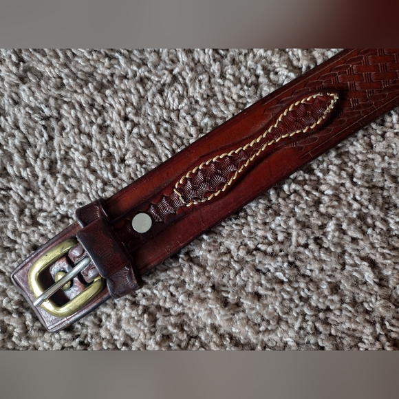 Triple K Deluxe Brown Leather Ranger Belt 53A-36 with Brass Buckle - Picture 10 of 14